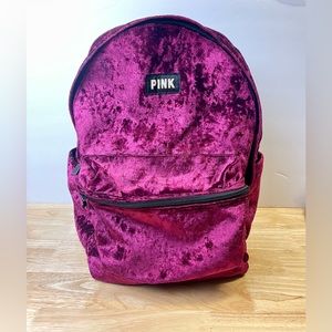 Victoria Secret Maroon Ruby Red "PINK" Velvet Campus Backpack